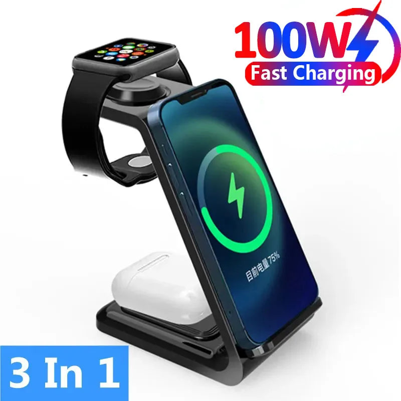 100W 3-in-1 Smartphone Wireless Charger Dock